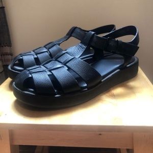 Dune London Black Leather Fisherman Sandals Size 8
